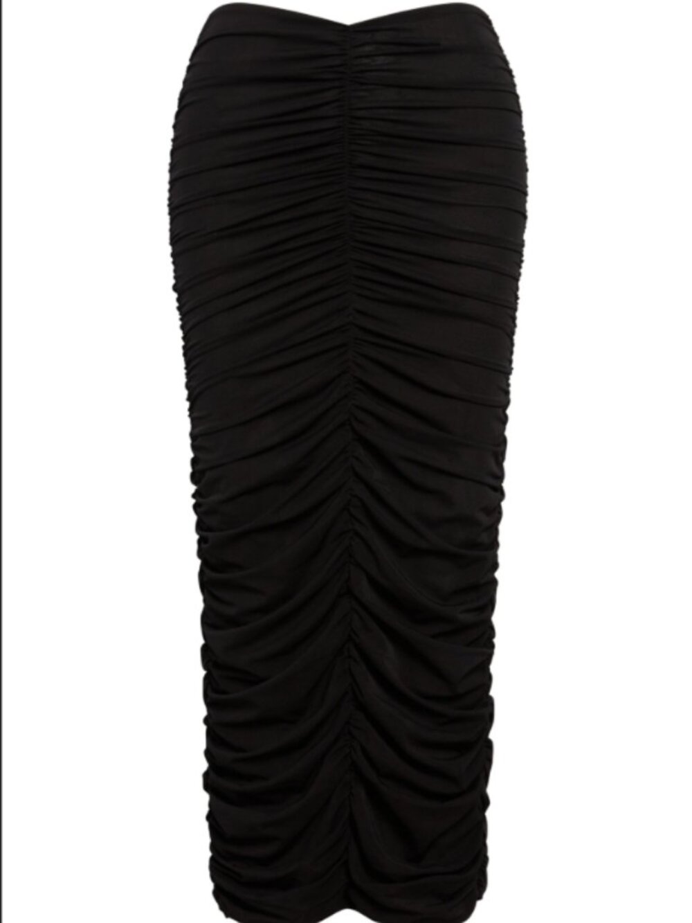 LEAU London Rhodes Ruched Mesh Maxi Skirt in Black